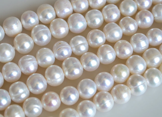 11-12 mm Large Hole Potato White Peacock and Silver/Gary Freshwater Pearl Beads 2mm Hole, Natural Cultured Freshwater Pearls #42