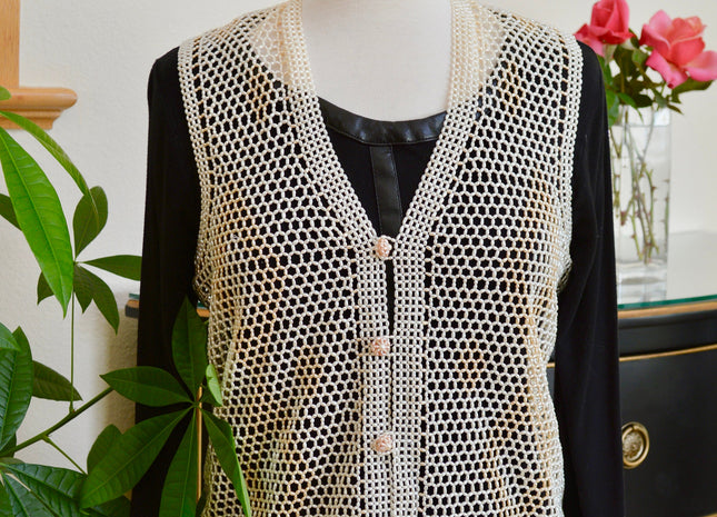 Hand Made Freshwater Pearl Vest Peach and Creamy White Rice Shape Pearl Vest Handicraft Pearl Vest #808