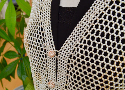 Hand Made Freshwater Pearl Vest Peach and Creamy White Rice Shape Pearl Vest Handicraft Pearl Vest #808