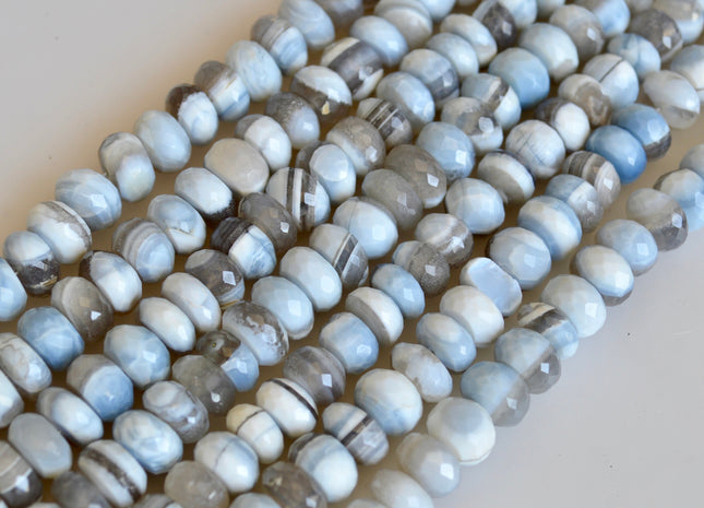 10-11 mm Natural Opal Gemstone Blue and Gray Natural Color Peru Boulder Opal Beads Faceted Rondelle 8 Inch Strands #2138