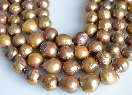 11-12x15-16mm approx. Large Hole Graguated Freshwater Baroque Pearl Beads Natural Shape Golden Brownish Color #755