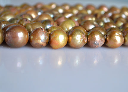 11-12x15-16mm approx. Large Hole Graguated Freshwater Baroque Pearl Beads Natural Shape Golden Brownish Color #755