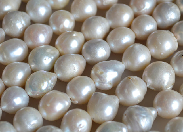 12-14mm Natural White Large Hole Graduated Freshwater Baroque Pearls 2 mm Hole Pearl Beads #118