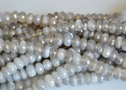 8-9 mm AA Natural Gray Moonstone Beads Faceted Roundel Shape Half Strand 8 Inches #2128