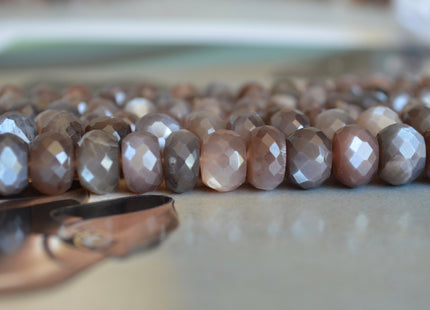 8-9mm Natural AAA Dark Color Coffee Moonstone Beads Gemstone Faceted Rondelle Gemmy Coffee Moonstone 8 inches #2131