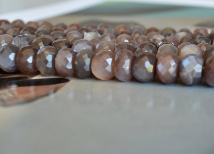 8-9mm Natural AAA Dark Color Coffee Moonstone Beads Gemstone Faceted Rondelle Gemmy Coffee Moonstone 8 inches #2131