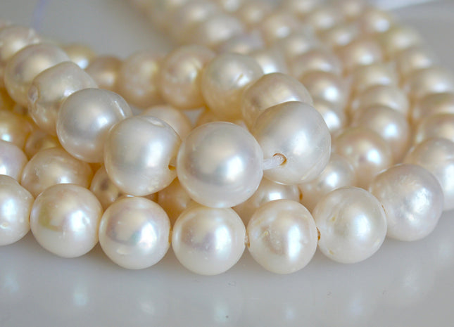 11-13 mm AA Half Strand Natural White Large Hole Freshwater Potato Pearl Beads 2.2mm Hole Natural White Pearl Beads #33