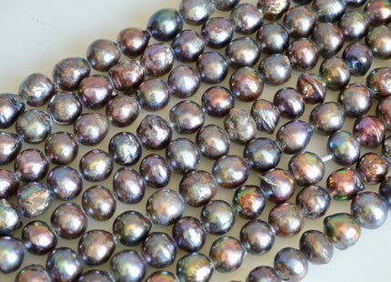 12-13 mm Large Hole Off Round Shape Freshwater Pearl Beads 2mm Hole Dark Peacock Color Baroque Pearls #809