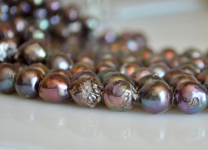 12-13 mm Large Hole Off Round Shape Freshwater Pearl Beads 2mm Hole Dark Peacock Color Baroque Pearls #809