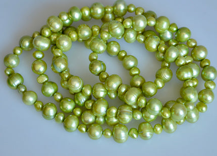 42 inches Apple Green Color 2 Sizes Potato Shape Freshwater Pearl Necklaces Long Necklace #810