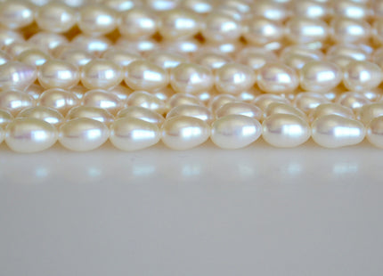 5.5x7.5mm AA Natural White Tear-Drop Rice Shape Freshwater Pearl Beads #819