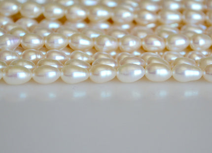 5.5x7.5mm AA Natural White Tear-Drop Rice Shape Freshwater Pearl Beads #819