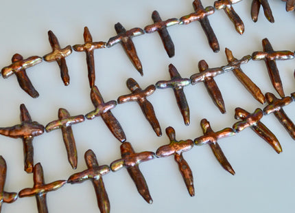 20x34-28x46mm Brown Color Cross Biwa Freshwater Pearl Beads Genuine Pearl Cross Beads #825