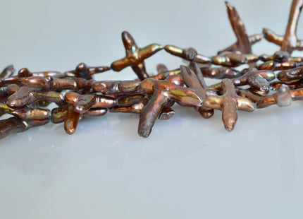 20x34-28x46mm Brown Color Cross Biwa Freshwater Pearl Beads Genuine Pearl Cross Beads #825