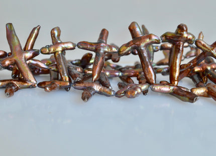 20x34-28x46mm Brown Color Cross Biwa Freshwater Pearl Beads Genuine Pearl Cross Beads #825