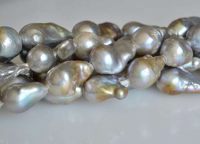 Large Hole Baroque Freshwater Pearls Irregular Drop Shape Hole 2mm Beads Size Approx. 15-20x12-13mm #762