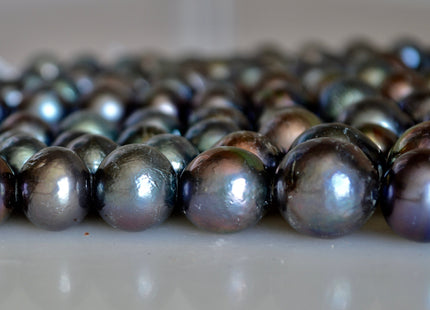 Large Hole Half Strand Edison Dark Peacock Freshwater Pearls Graduated Off Round Shape Hole 2.2mm Beads Size Approx. 12-16mm #769