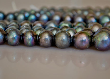 Large Hole Half Strand Edison Dark Peacock Freshwater Pearls Graduated Off Round Shape Hole 2.2mm Beads Size Approx. 12-16mm #769
