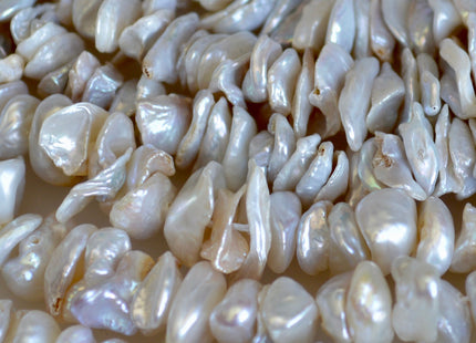 6-8 mm Keshi Freshwater Pearl Beads Center Drilled Cornflakes Shape Silver/White Color #773