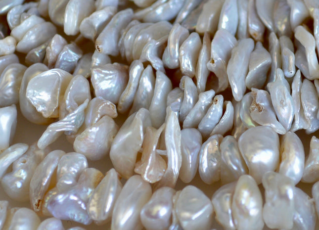 6-8 mm Keshi Freshwater Pearl Beads Center Drilled Cornflakes Shape Silver/White Color #773