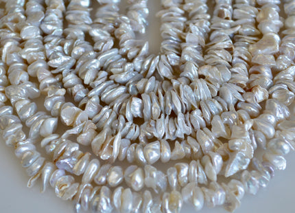 6-8 mm Keshi Freshwater Pearl Beads Center Drilled Cornflakes Shape Silver/White Color #773