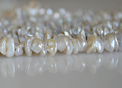 6-8 mm Keshi Freshwater Pearl Beads Center Drilled Cornflakes Shape Silver/White Color #773