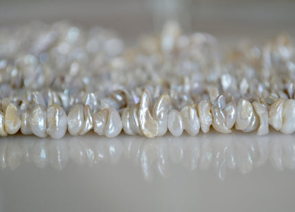 6-8 mm Keshi Freshwater Pearl Beads Center Drilled Cornflakes Shape Silver/White Color #773