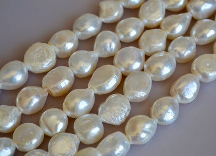 10-12x16mm Large Hole Natural White Freshwater Pearl Beads Rice Nugget Hole 2.2mm 16" Strands #774