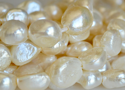 10-12x16mm Large Hole Natural White Freshwater Pearl Beads Rice Nugget Hole 2.2mm 16" Strands #774