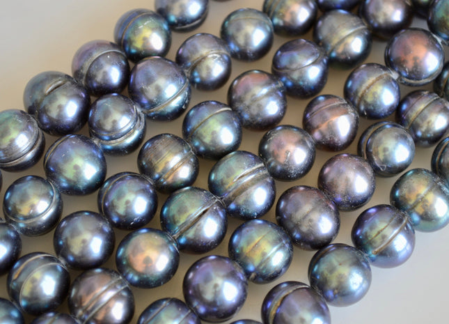 12-13mm Large Hole Half Strand Peacock Freshwater Pearl Beads Potato Shape Hole 2.2mm 2.5mm & 4.0mm #779