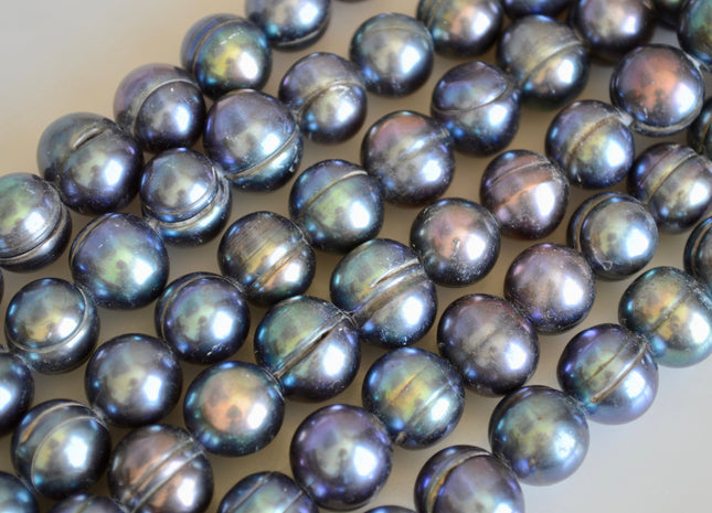 12-15 mm Large Hole Half Strand Peacock Freshwater Pearl Beads Potato Shape Hole 2.2mm 2.5mm & 4.0mm #779