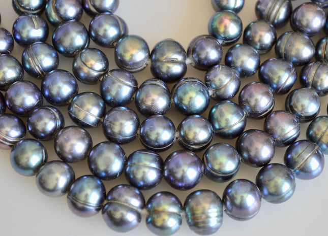 12-13mm Large Hole Half Strand Peacock Freshwater Pearl Beads Potato Shape Hole 2.2mm 2.5mm & 4.0mm #779