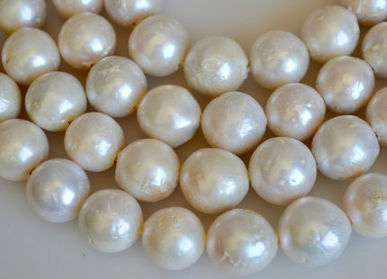 12-15mm Large Hole Natural White Freshwater Pearl Beads Graduated Off Round Shape Hole 2.2mm 16" Strands #780