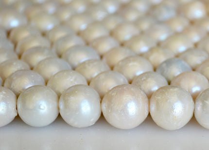12-15mm Large Hole Natural White Freshwater Pearl Beads Graduated Off Round Shape Hole 2.2mm 16" Strands #780