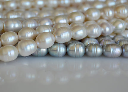 10x11-12mm Large Hole Silver and White Freshwater Pearl Beads Rice Shape Hole 2.2mm #781