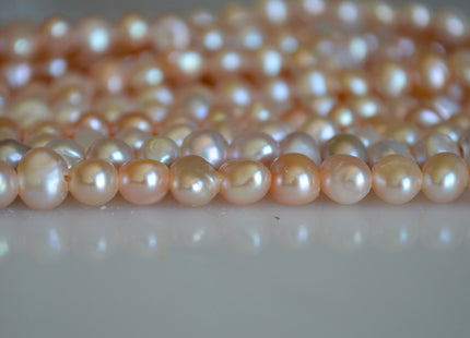 7-8mm Large Hole Natural Pink Freshwater Pearl Beads Small Nugget Hole 1.8mm 16" # 782