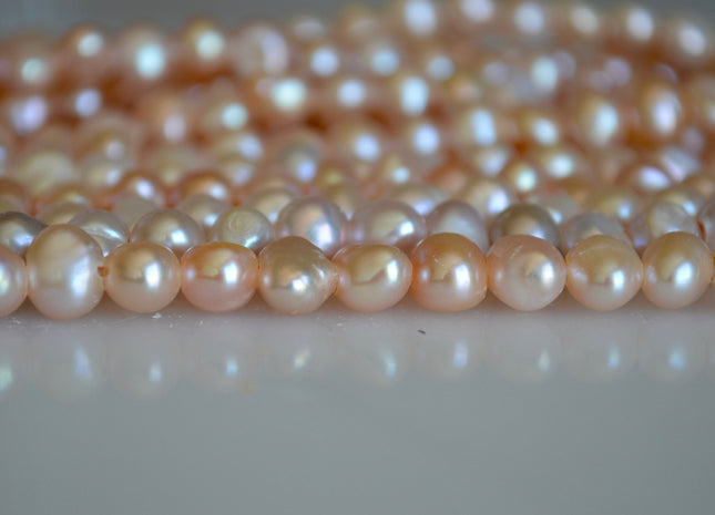 7-8mm Large Hole Natural Pink Freshwater Pearl Beads Small Nugget Hole 1.8mm 16" # 782