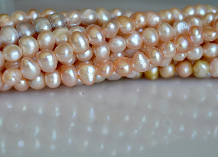 7-8mm Large Hole Natural Pink Freshwater Pearl Beads Small Nugget Hole 1.8mm 16" # 782