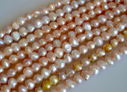7-8mm Large Hole Natural Pink Freshwater Pearl Beads Small Nugget Hole 1.8mm 16" # 782
