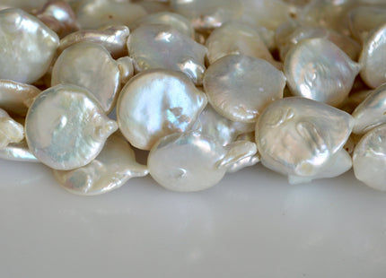 19-21mm Natural White OR Seaweed Large Coin Freshwater Pearl Beads, Large Irregular Flat Beads, Genuine Cultured Coin Pearls #219