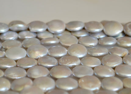 11-13 mm AA Light Silver Gray Round Coin Freshwater Pearl Beads Flat Coin Pearl Beads #837