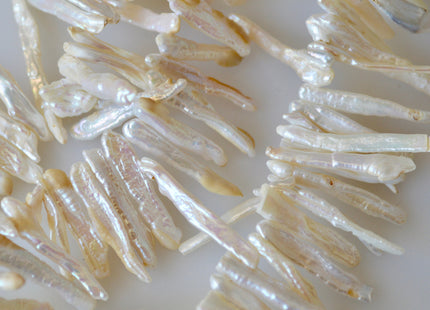 4-5 x 24-34 mm Freshwater Pearl Natural White Stick Beads Top Drilled Cultured Pearl 12 Inches strand #787
