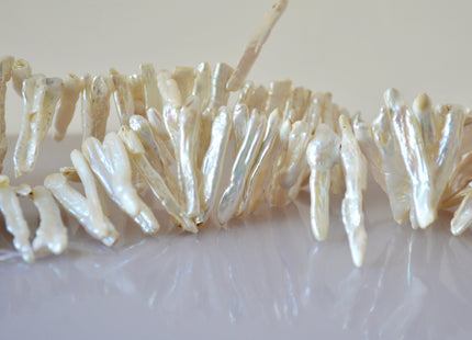 4-5 x 24-34 mm Freshwater Pearl Natural White Stick Beads Top Drilled Cultured Pearl 12 Inches strand #787