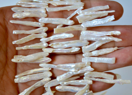 4-5 x 24-34 mm Freshwater Pearl Natural White Stick Beads Top Drilled Cultured Pearl 12 Inches strand #787