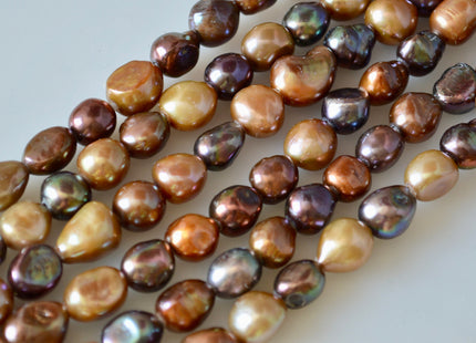 9x12mm Large Hole Multi Brown Color Rice Nugget Shape Freshwater Pearls Beads Hole 2.1mm #792