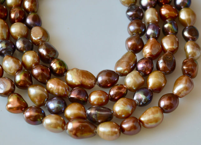 9x12mm Large Hole Multi Brown Color Rice Nugget Shape Freshwater Pearls Beads Hole 2.1mm #792