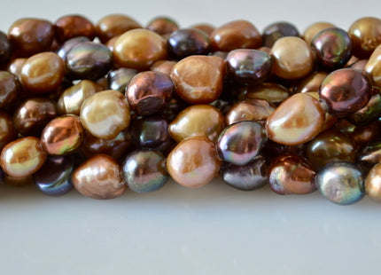 9x12mm Large Hole Multi Brown Color Rice Nugget Shape Freshwater Pearls Beads Hole 2.1mm #792