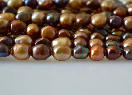 9x12mm Large Hole Multi Brown Color Rice Nugget Shape Freshwater Pearls Beads Hole 2.1mm #792