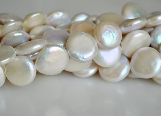 15-20 mm AAA High Quality Large White Coin Freshwater Pearls High Luster Limited Edition Natural Pearls Flat Coin Pearl Beads #255