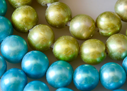 9-11 mm Large Hole Potato Shape Cyan Blue and Lime Green Color Freshwater Pearl Beads Hole 2.1mm Genuine Freshwater LargeHole Pearls # 794